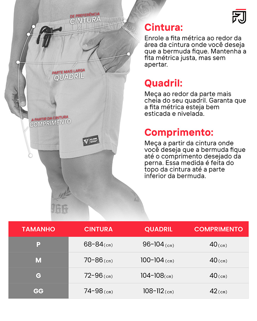 Tabela de medidas shorts sarja